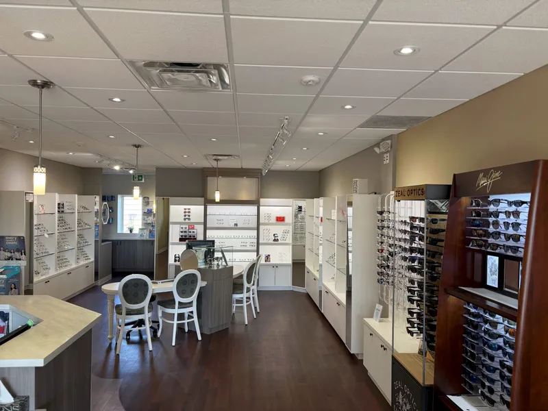 Inside the Argyle Optometry optical, with walls of frames and a fitting table